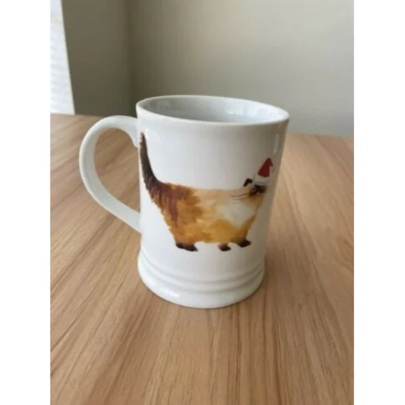Fringe Merry Christmas Siamese Burmese Cat Wearing Xmas Hat White Mug Coffee Cup - Picture 4 of 5
